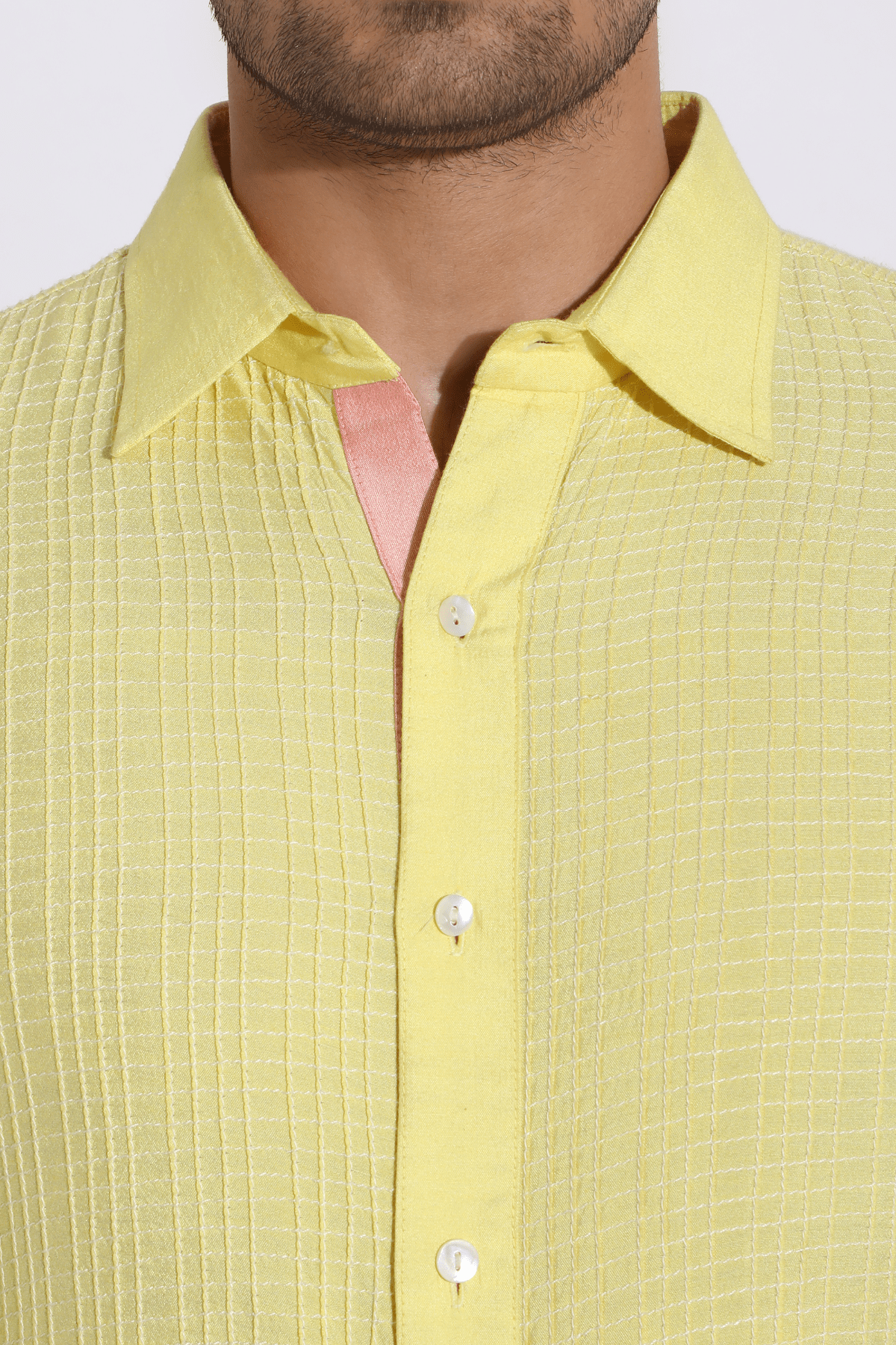 Yellow textured kurta with pyjama - Kunal Anil Tanna