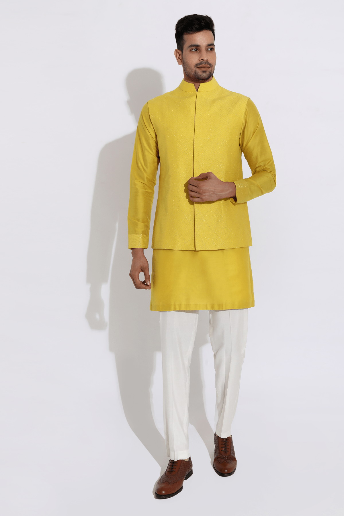 Yellow bandi jacket,yellow kurta,aligarhi - Kunal Anil Tanna