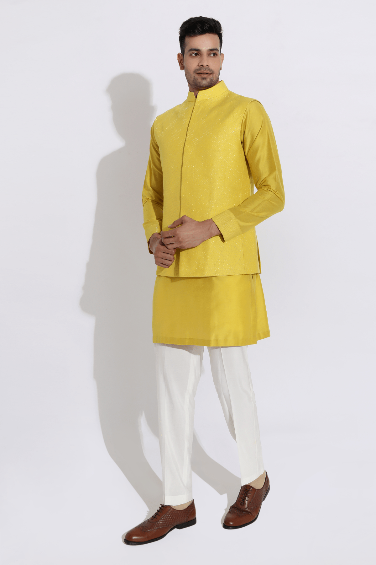 Yellow bandi jacket,yellow kurta,aligarhi - Kunal Anil Tanna