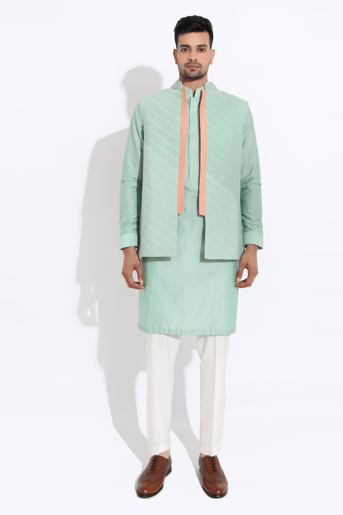 Aqua bandi jacket,Aqua kurta,off-white aligarhi - Kunal Anil Tanna