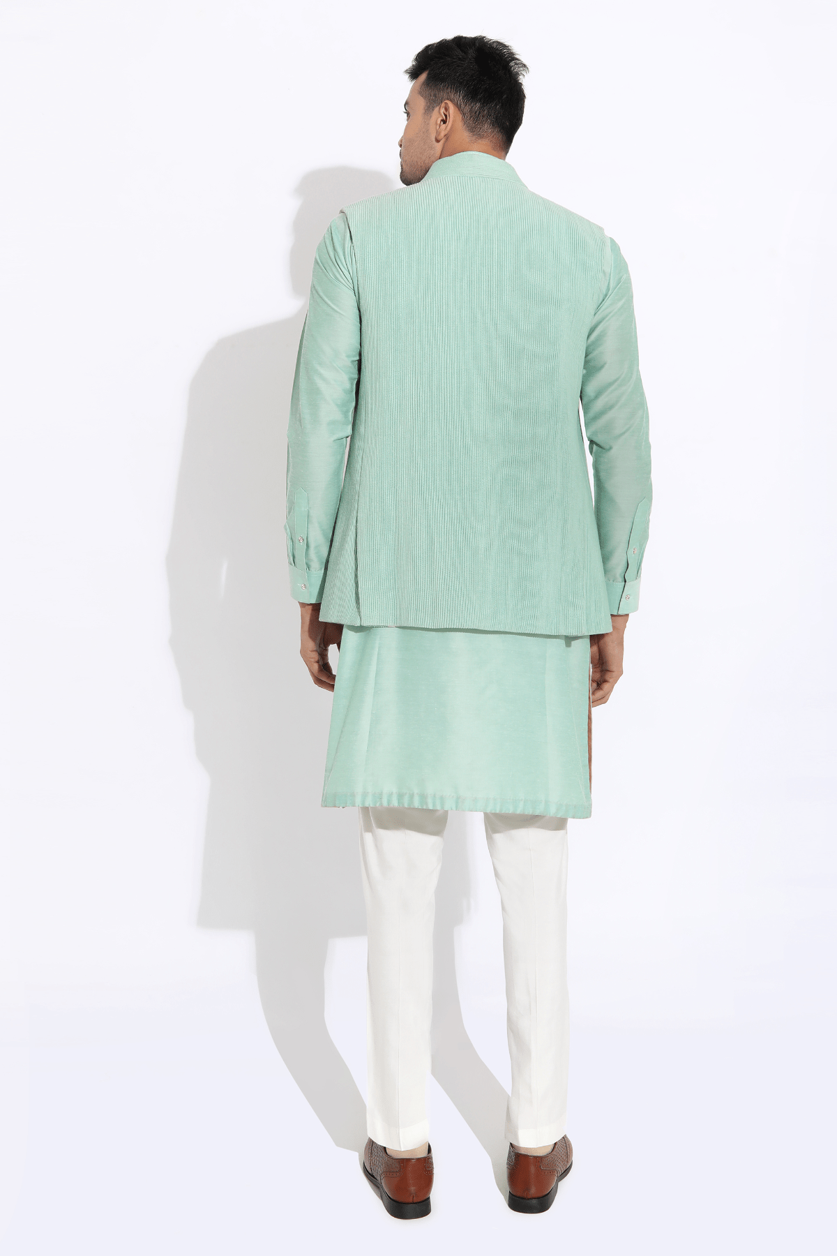 Aqua bandi jacket,Aqua kurta,off-white aligarhi - Kunal Anil Tanna
