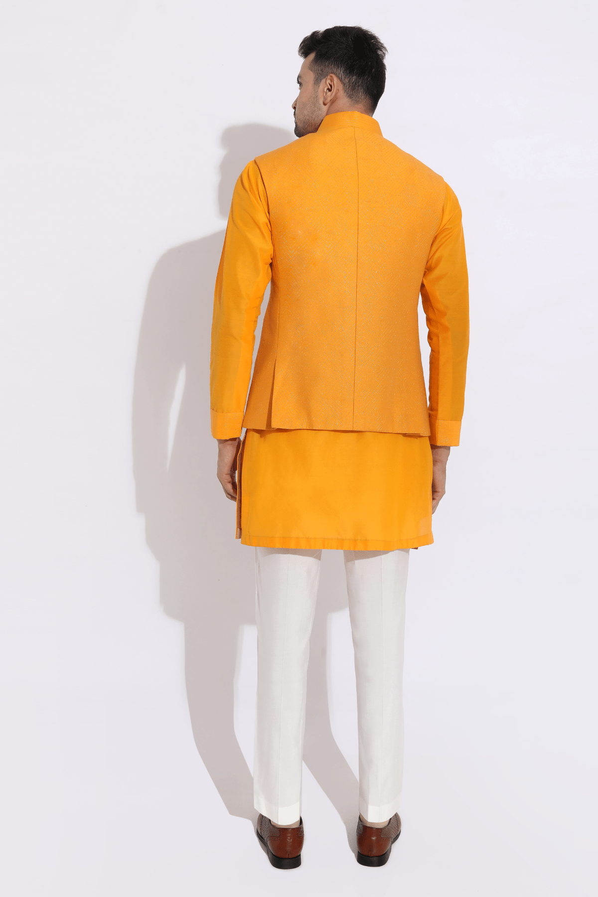 Orange bandi jacket,orange kurta,aligarhi - Kunal Anil Tanna