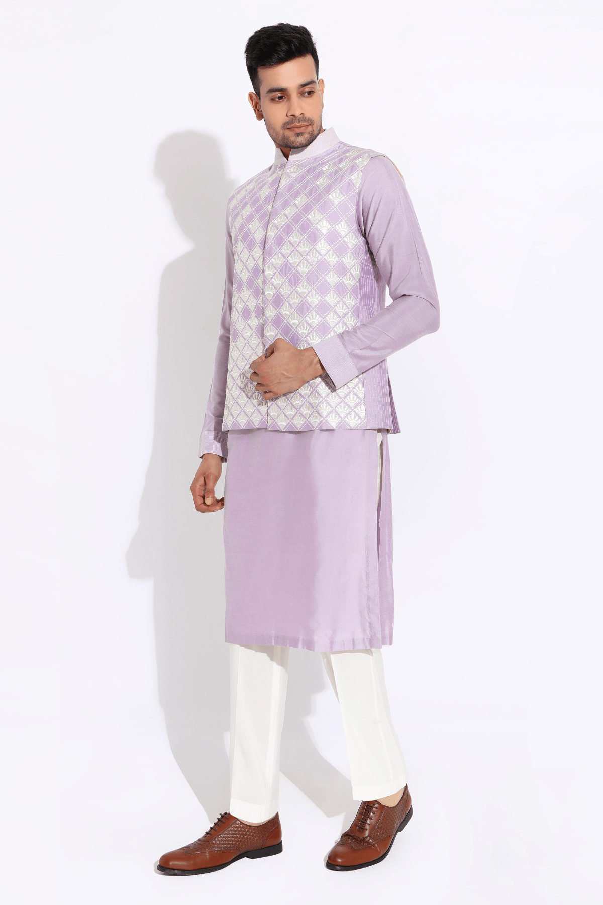 Lilac bandi with kurta and aligarhi - Kunal Anil Tanna
