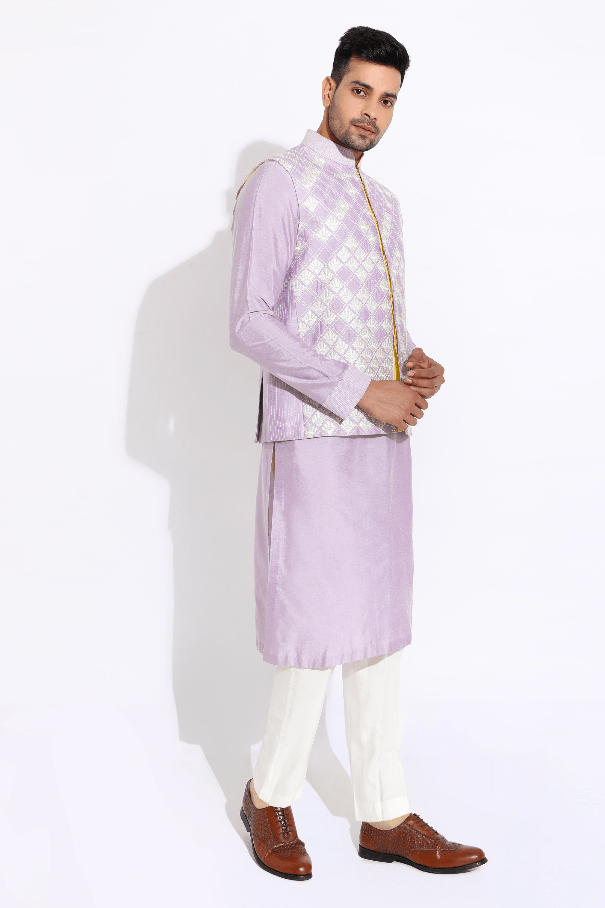 Lilac bandi with kurta and aligarhi - Kunal Anil Tanna