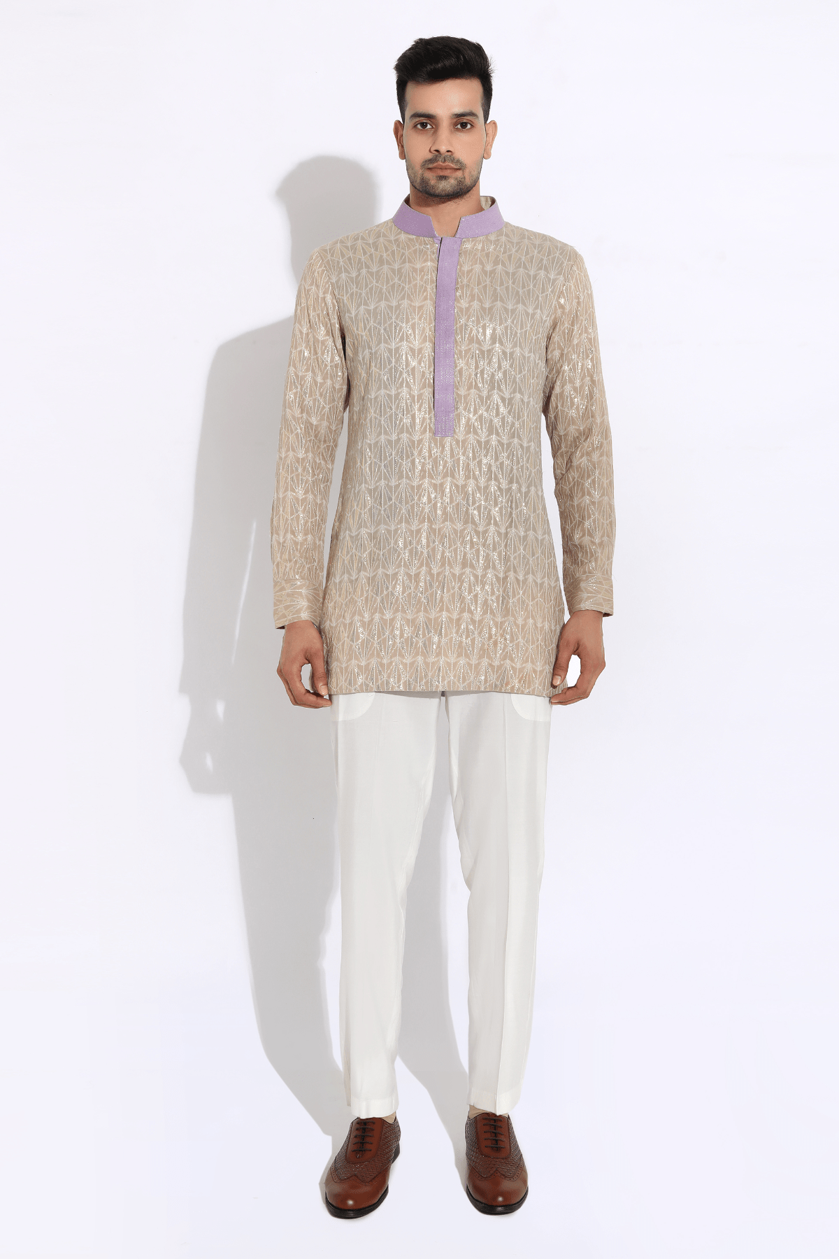 Beige bandi with kurta and aligarhi - Kunal Anil Tanna