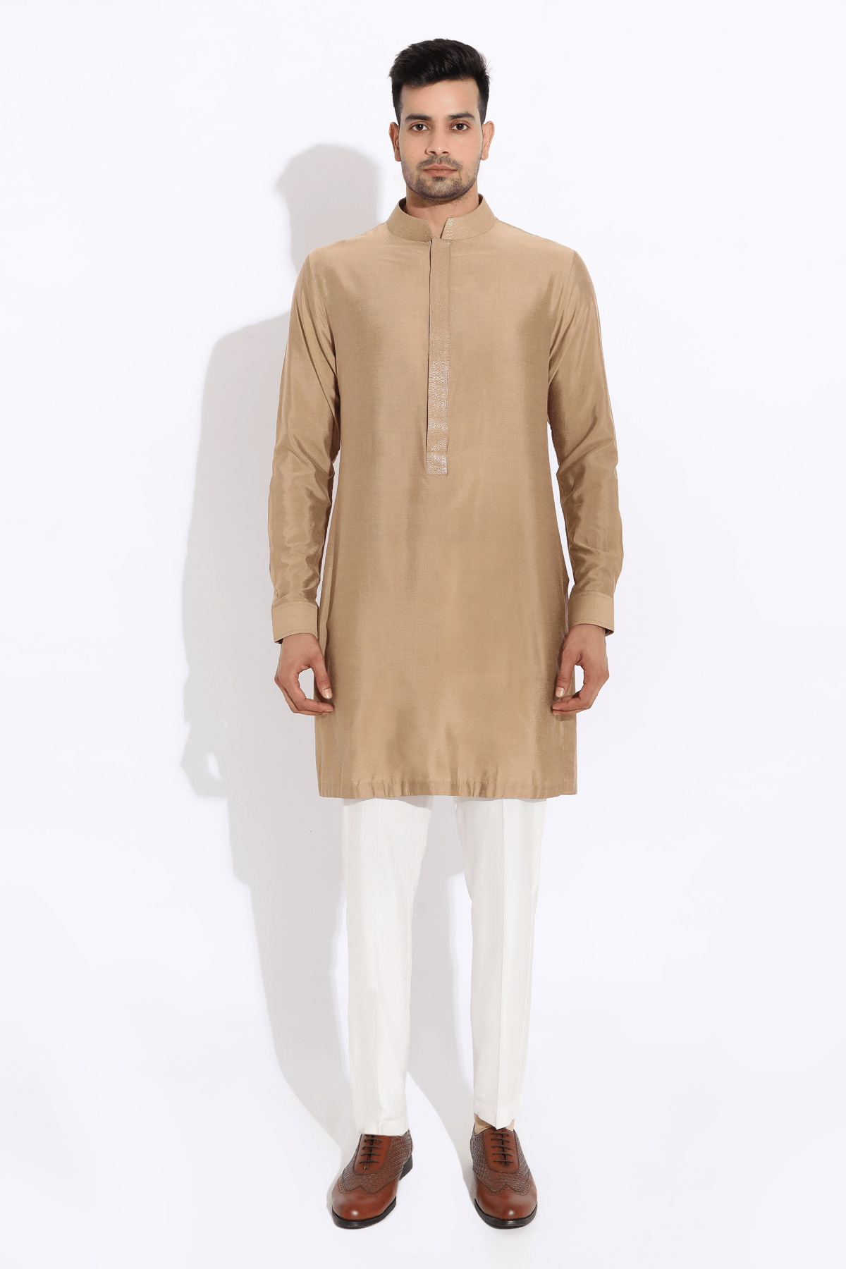 Beige floral bandi,beige short kurta,off-white aligarhi - Kunal Anil Tanna