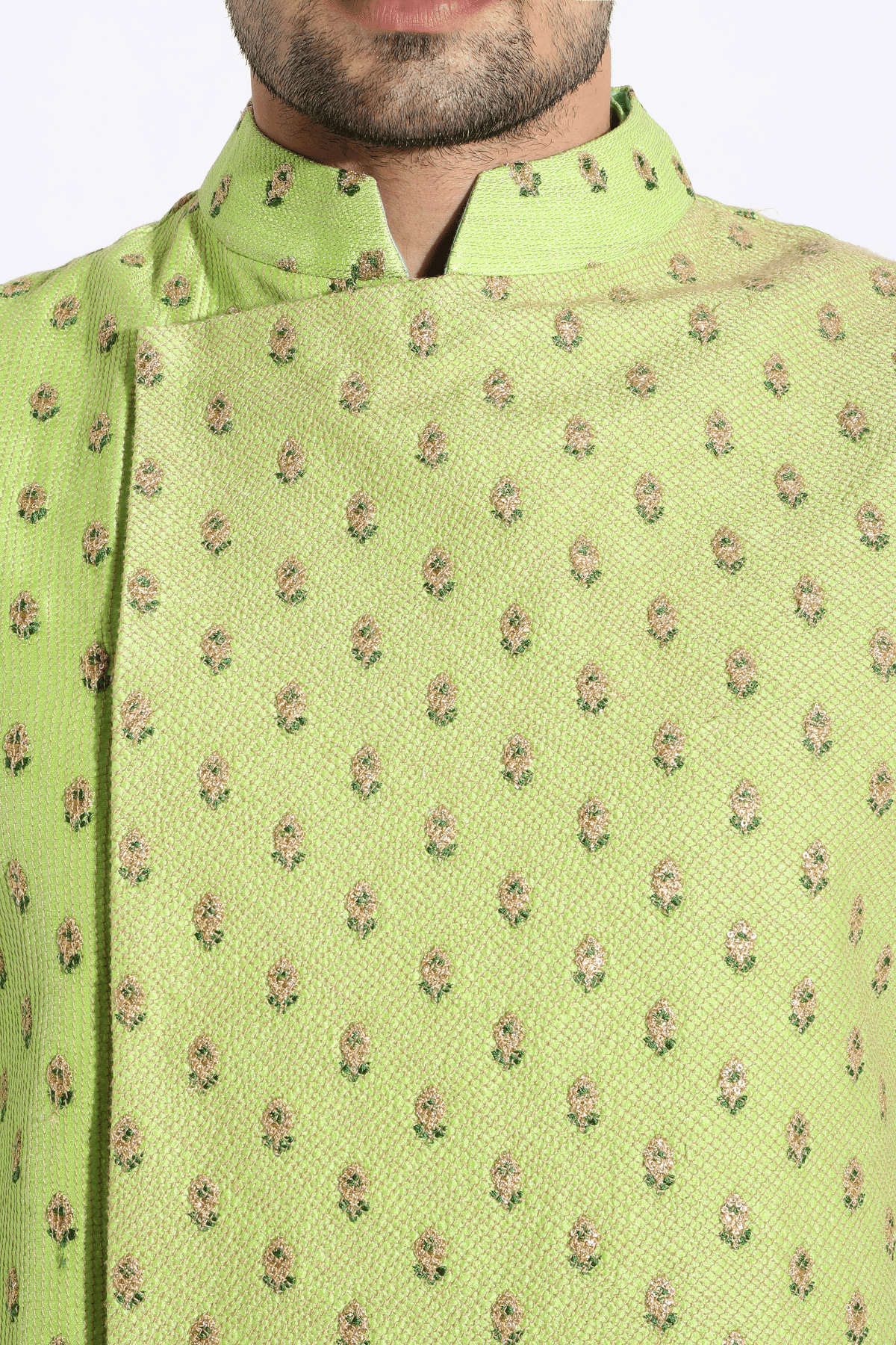 Bright green bandi, Green kurta,off-white aligarhi - Kunal Anil Tanna