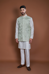 Off white thread textured bandi kurta set