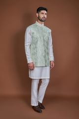 Off white thread textured bandi kurta set