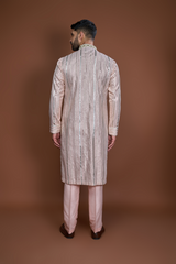 Peach zari textured kurta set