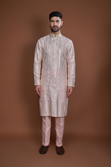 Peach zari textured kurta set