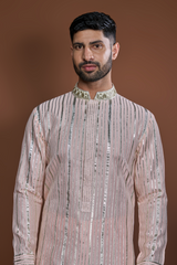 Peach zari textured kurta set