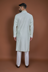 Off white sage green thread textured kurta set