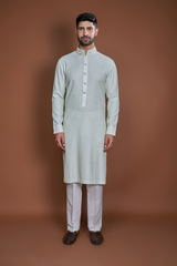 Off white sage green thread textured kurta set