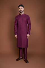 Wine pintucks and thread texture kurta set