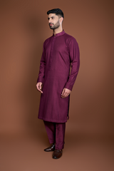 Wine pintucks and thread texture kurta set