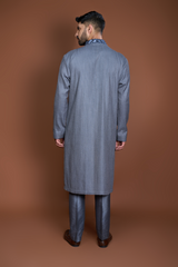 Grey pintucks and thread texture kurta set