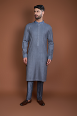 Grey pintucks and thread texture kurta set