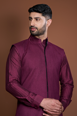 Wine pintucks and thread texture bandi kurta set