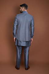 Grey pintucks and thread texture bandi kurta set