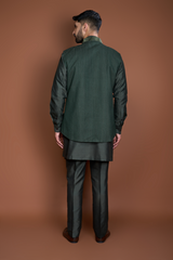 Dark green pintucks and thread texture bandi kurta set
