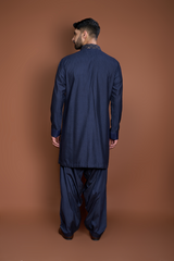 Dark blue thread textured kurta set