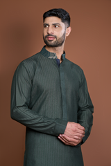 Dark green thread textured kurta set