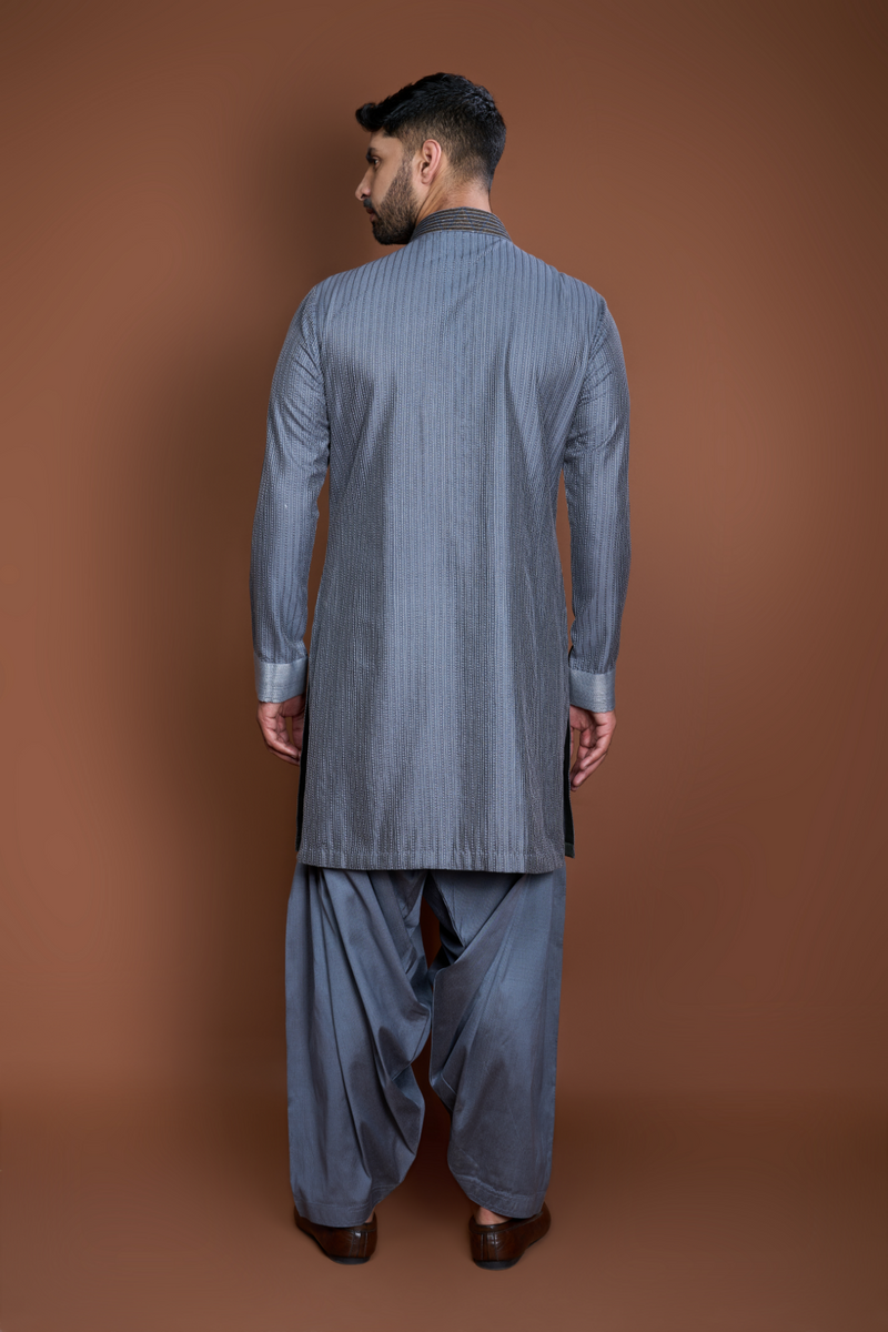 Grey thread textured kurta set