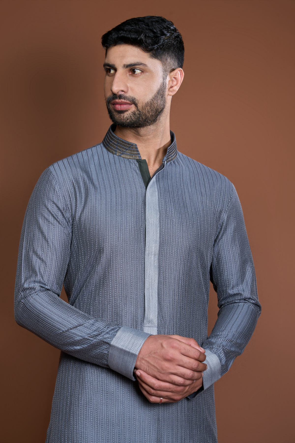 Grey thread textured kurta set