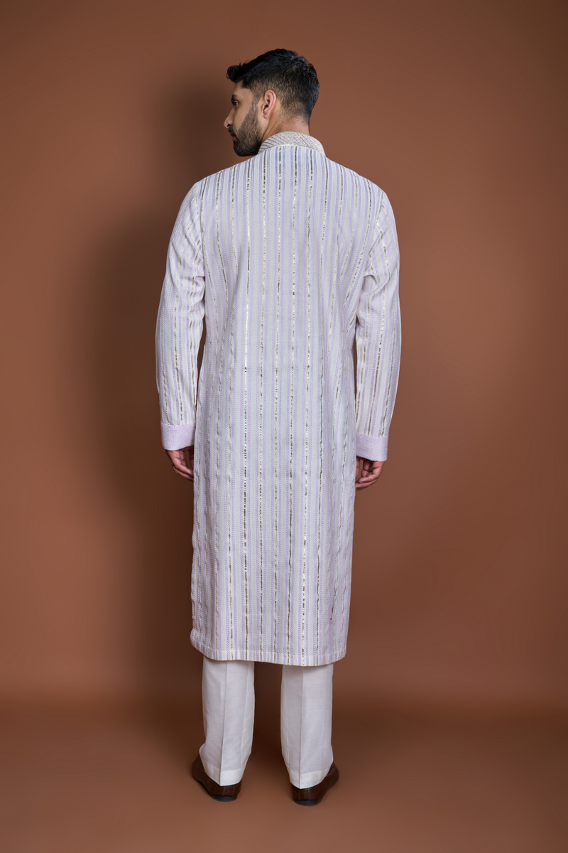 Off white lilac zari texture kurta set