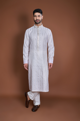 Off white lilac zari texture kurta set