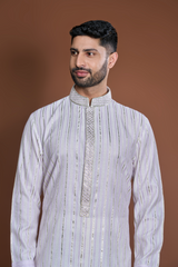 Off white lilac zari texture kurta set