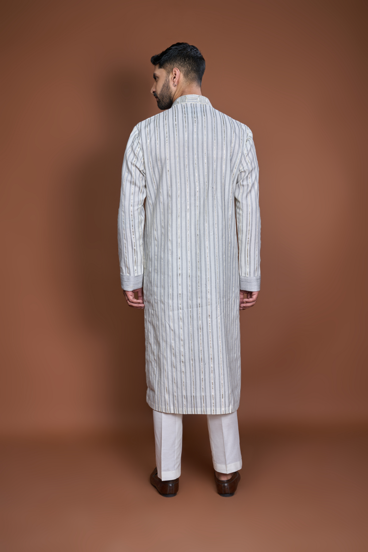 Off white with grey thread and zari texture kurta set