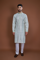 Off white aqua zari textured kurta set