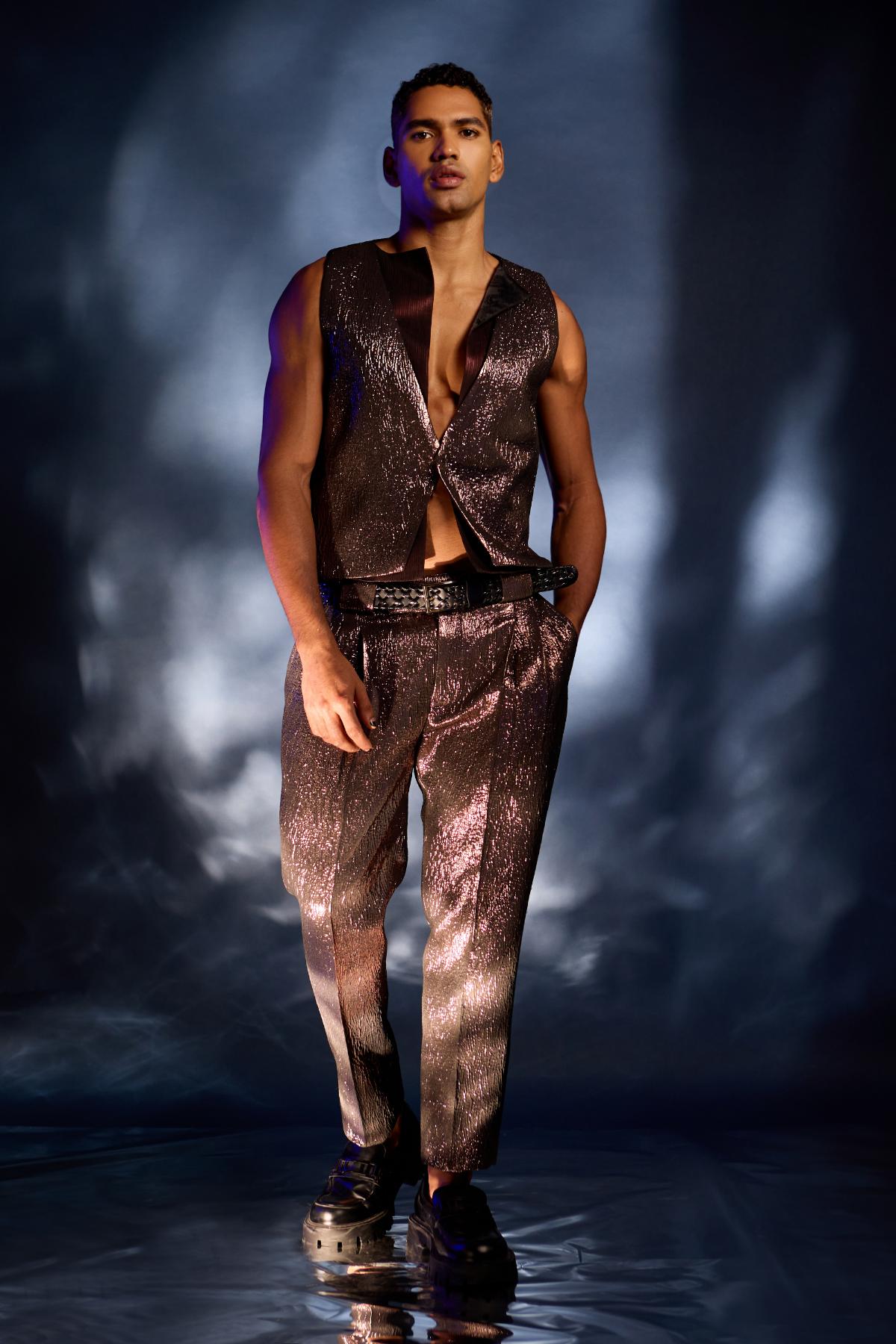 metallic copper waist coat with pants