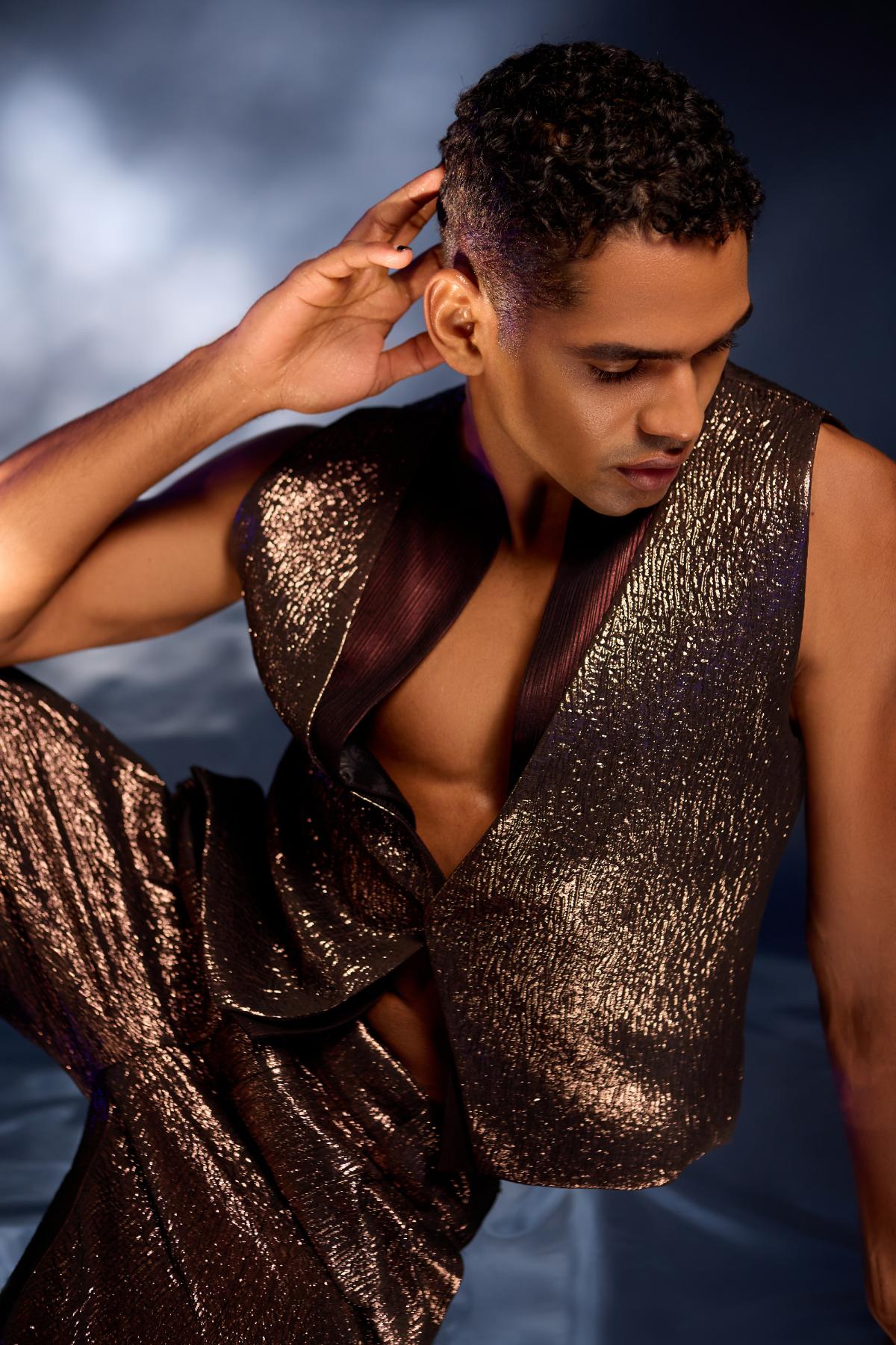 metallic copper waist coat with pants
