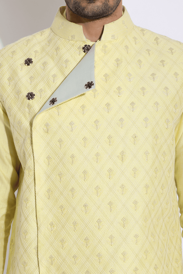 Asymmetrical Overlap Bandi Jacket with Kurta Set - Kunal Anil Tanna