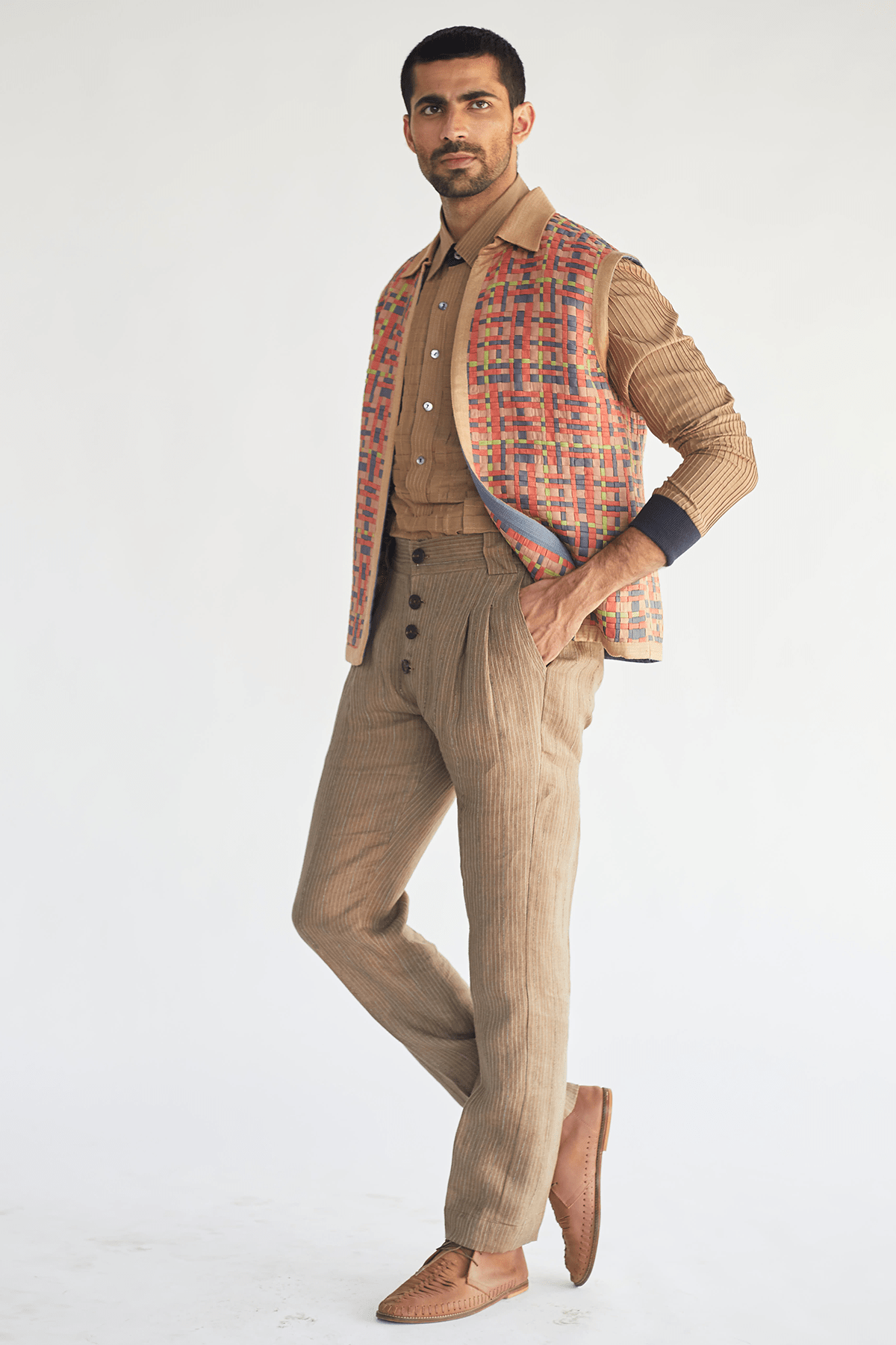 Open Bandi Jacket with Beige Kurta and Pants - Kunal Anil Tanna
