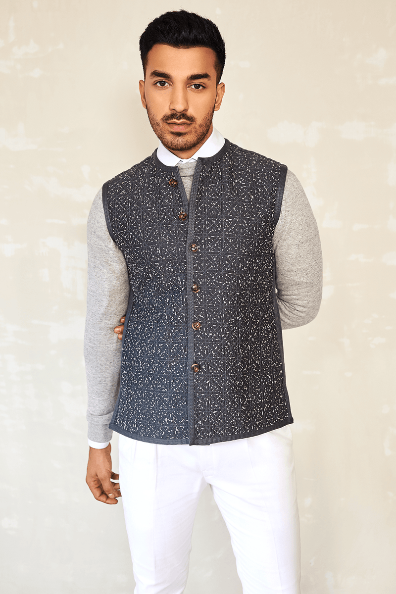 Reversible Bandi Jacket with Polo neck & White shirt with trouser (Express Delivery) - Kunal Anil Tanna