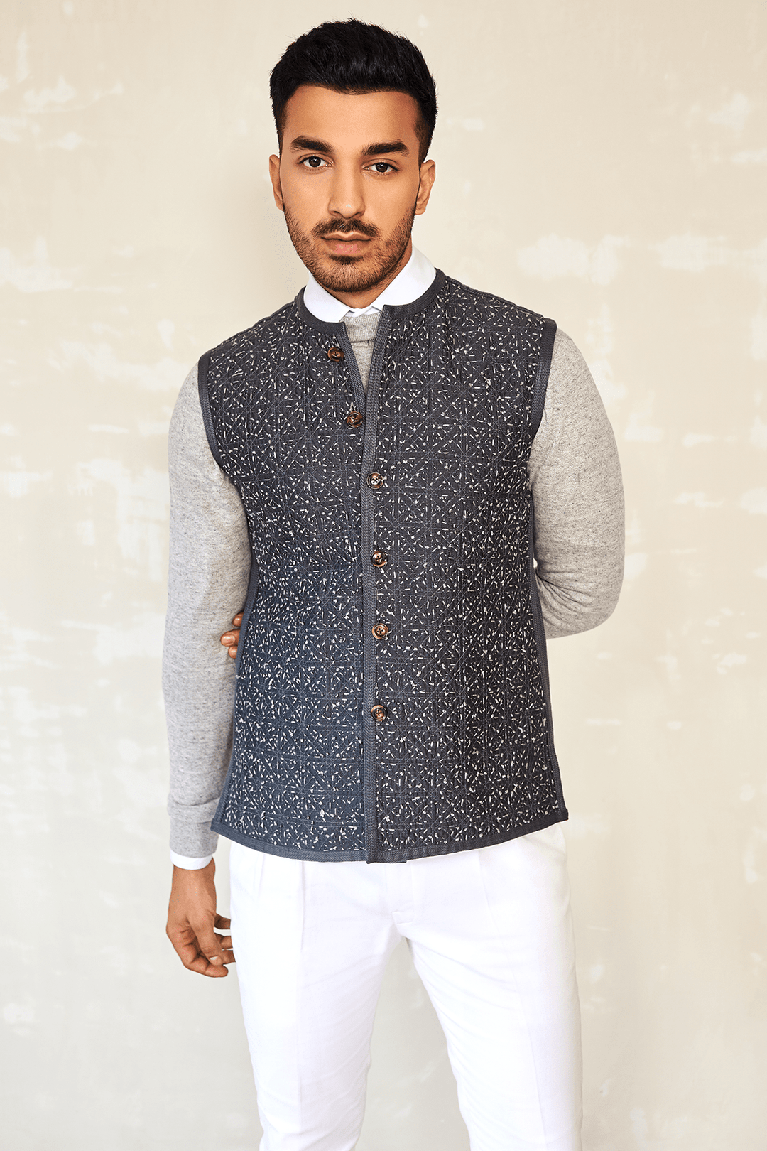 Reversible Bandi Jacket with Polo neck White shirt with trouser
