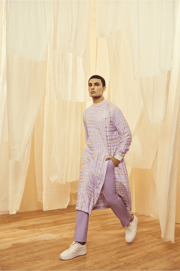 Lilac Long Poloneck Tunic with Lilac Trousers - Kunal Anil Tanna