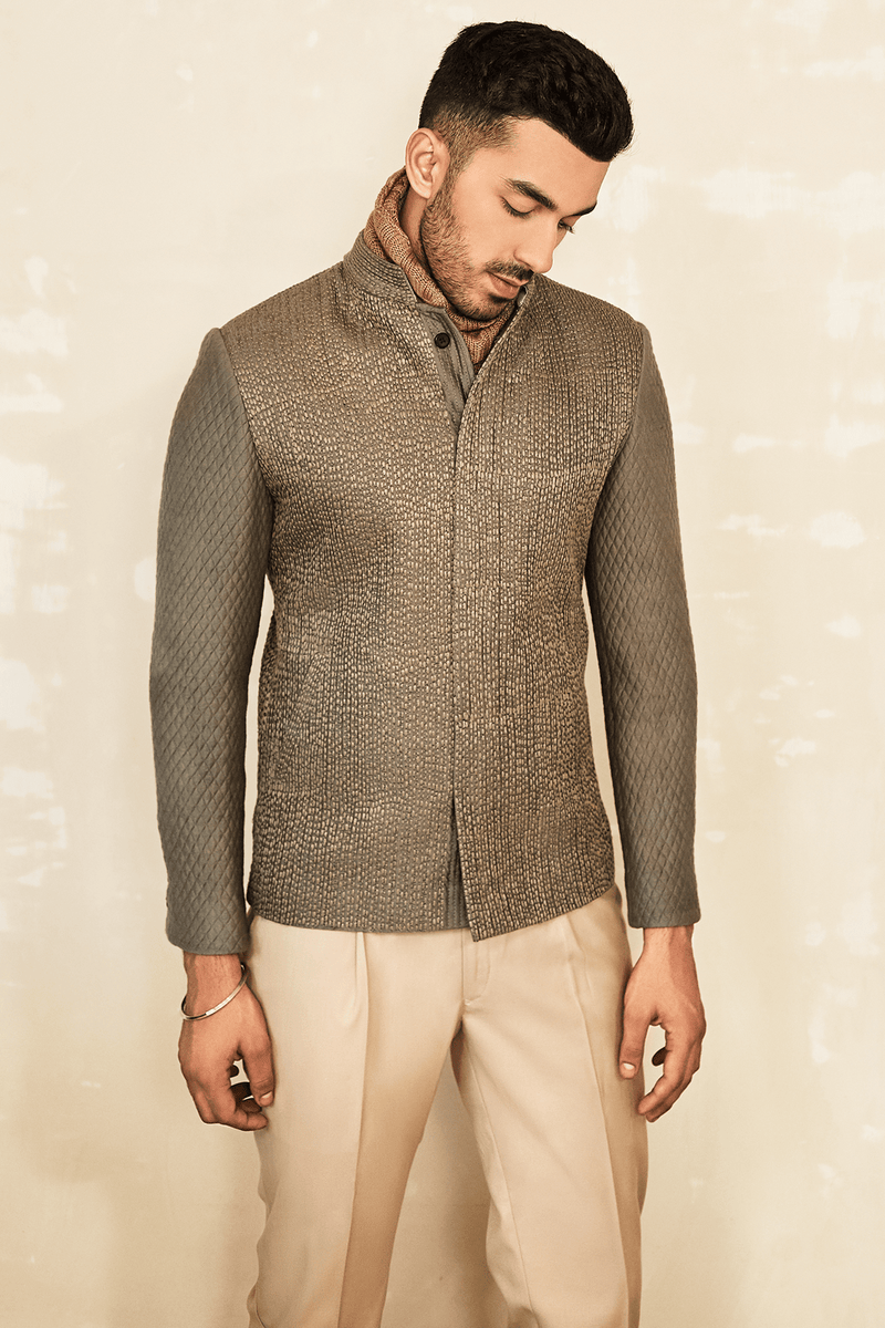 Bandhgala Quilted Jacket with Pleated Trousers (Express Delivery) - Kunal Anil Tanna