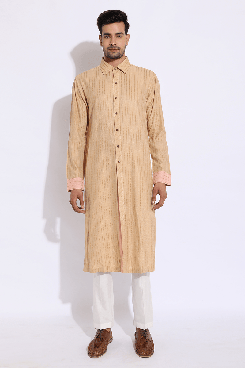 Beige with thread texture Kurta Set - Kunal Anil Tanna