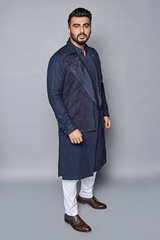 Arjun Kapoor In Dark blue trench style shirt jacket with knit flap - Kunal Anil Tanna