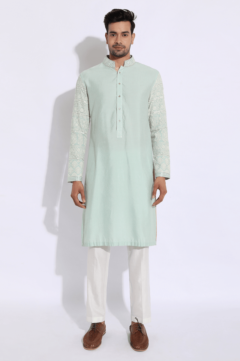 Light green with thread embroidery Kurta set (Express Delivery) - Kunal Anil Tanna