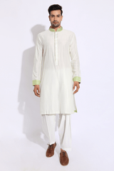 Ivory with pale green pleating detail kurta set - Kunal Anil Tanna