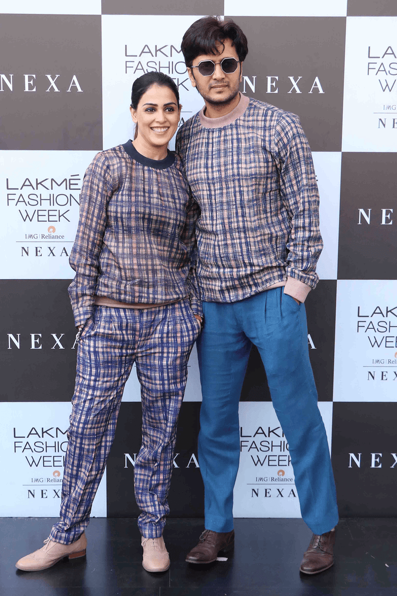 Genelia and Riteish Deshmukh In Sketchy Prints Pullover Tunic - Kunal Anil Tanna