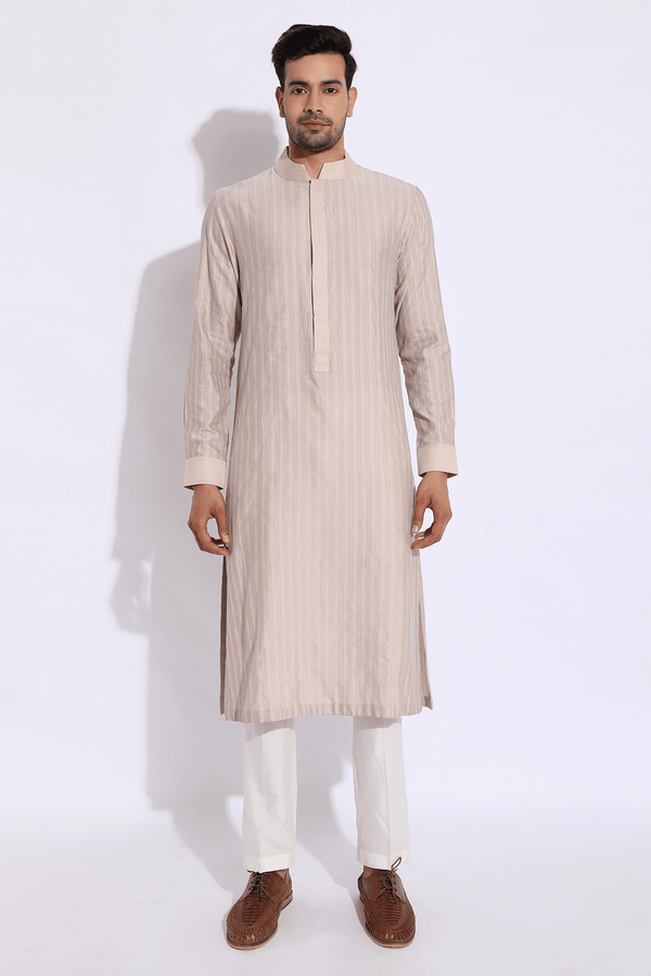 Beige with dark lilac thread texture kurta set (Express Delivery) - Kunal Anil Tanna