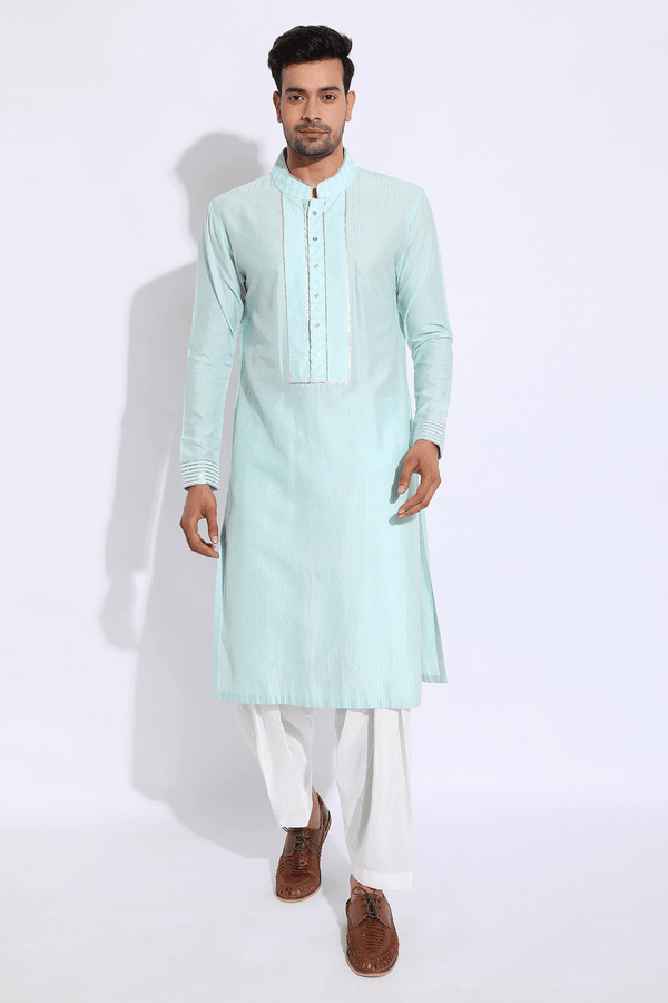 Light blue with thread embroidery Kurta set (Express Delivery) - Kunal Anil Tanna