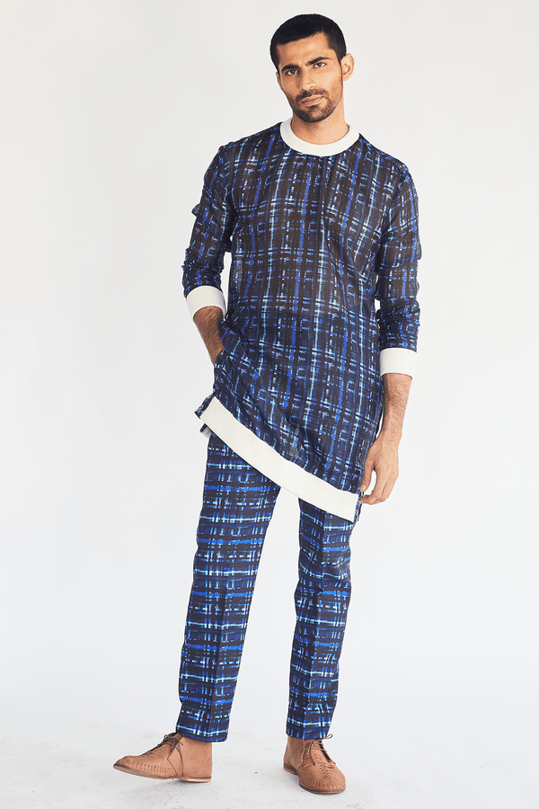 Blue Mesh Print Trousers - Kunal Anil Tanna